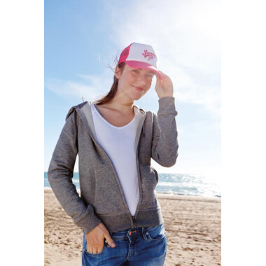 Cappello a 5 pannelli con chiusura a strappo e rete colore fucsia neon