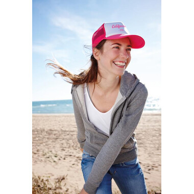 Cappello a 5 pannelli con chiusura a strappo e rete colore fucsia neon