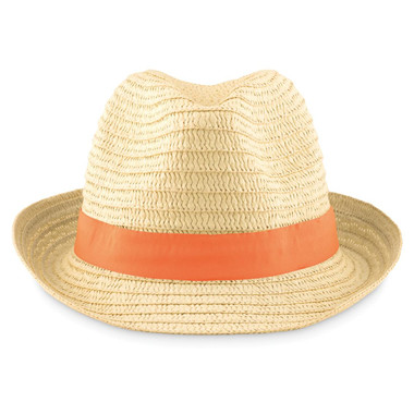 Cappello di paglia naturale con banda colorata colore arancio MO9341-10