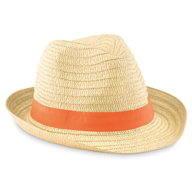 Cappello di paglia naturale con banda colorata colore arancio