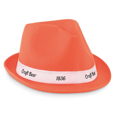 Cappello similpaglia in poliestere colorato con banda bianca colore arancio