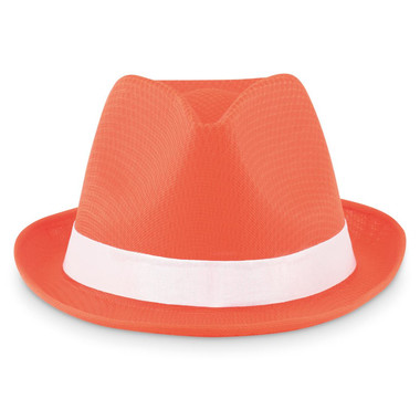 Cappello similpaglia in poliestere colorato con banda bianca colore arancio