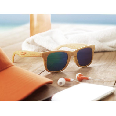 Occhiali da sole con montatura in PC effetto legno colore legno