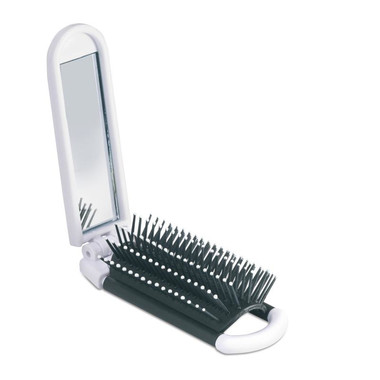 Spazzola rettangolar per capelli con specchietto richiudibile colore bianco