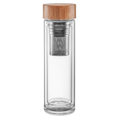 Borraccia con doppio strato in vetro e coperchio in bamboo colore trasparente MO9420-22