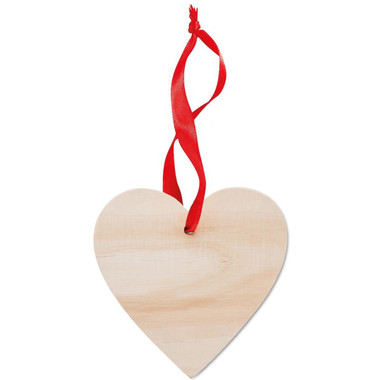 Decorazione a forma di cuore con nastro rosso colore legno MO9376-40
