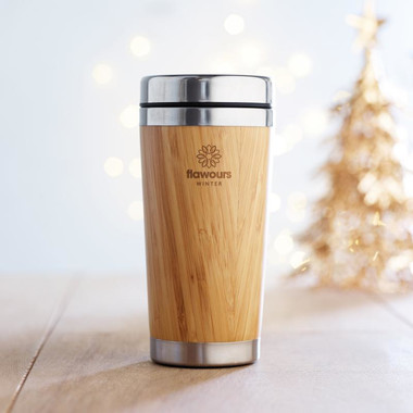 Thermos doppio strato in bamboo con tappo in PP colore legno