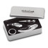 Set vino 4 pezzi con conta goccia e versa vino in metallo colore argento opaco
